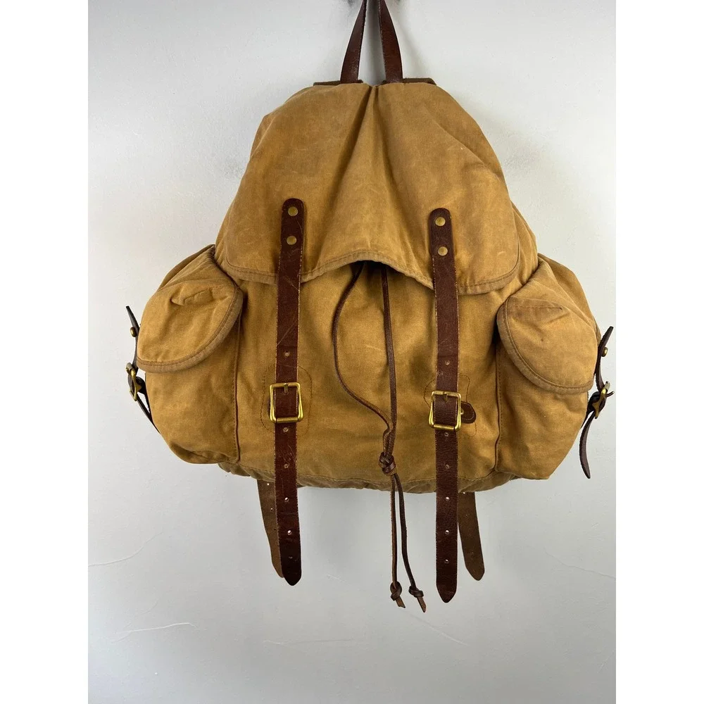 J. Crew Dry Goods Abingdon Waxed Canvas Leather Straps Rucksack Adventure Bag